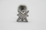 Small silver star-shaped stud with a central clear gemstone on a white background.