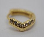 V-shaped gold hoop earring set with a row of small round clear stones, shown on a neutral light background.